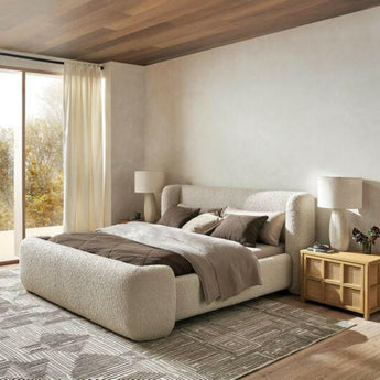 Mesilla de noche con cajones de ratán y madera de roble natural Campagna.