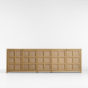 Consola multimedia de ratán y madera de roble natural Campagna