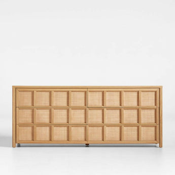 Cómoda de 6 cajones de ratán y madera de roble natural Campagna.