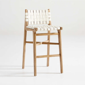 Taburete Taj de cuero blanco con correa.