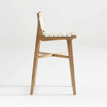 Taburete Taj de cuero blanco con correa.