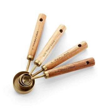 Cucharas medidoras de madera de acacia y oro, juego de 4.