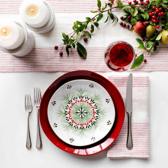 Chesney 90" Rosewood-Camino de mesa de lino a rayas.