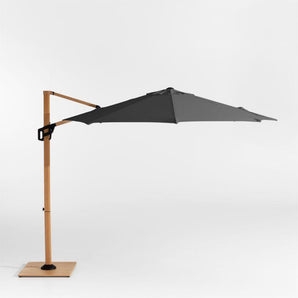 Round Canvas Sunbrella® Cantilever Outdoor Patio Umbrella with Faux Wood Metal Frame