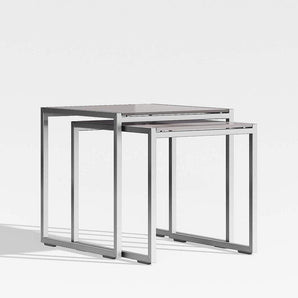 Dune Outdoor Nesting Tables with Taupe Painted Glass, Set of 2