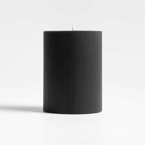 3"x4" Ribbed Black Pillar Candle.