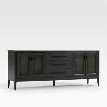Enzo 72" Black Storage Media Console with Marble Top.
