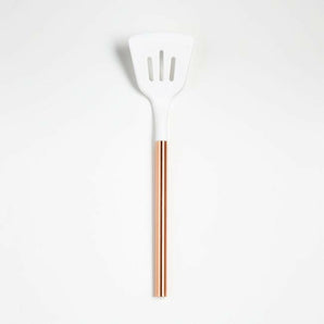 Ada White Silicone Slotted Turner with Copper Handle.