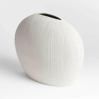 Alura Low-Wide Cream White Porcelain Vase.