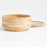 Arla Ash Wood Round Serving Bowl with Portable Lid.