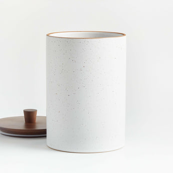 Asta Large Speckled Ceramic Canister with Wood Lid.