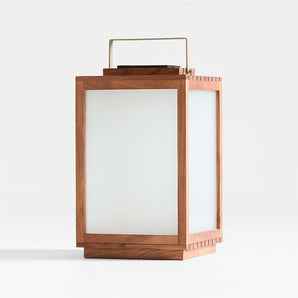 Batten Acacia Wood and Glass LED Solar Outdoor Lantern