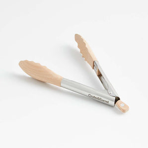 Crate & Barrel Beechwood and Stainless Steel Serving Tongs