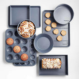 Crate & Barrel Slate Blue Baking Sheet and Cooling Rack Set.