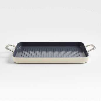 Crate & Barrel EvenCook Ceramic ™ Cream Nonstick Double Burner Grill Pan.