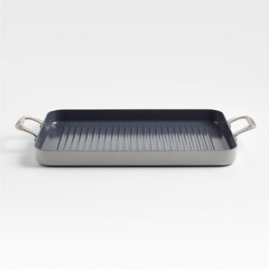 Crate & Barrel EvenCook Ceramic ™ Grey Nonstick Double Burner Grill Pan.