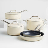 Crate & Barrel EvenCook Ceramic ™ Cream Ceramic Nonstick 8-Piece Cookware Set with Bonus.