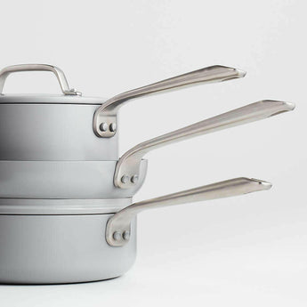 Crate & Barrel EvenCook Ceramic ™ Grey Ceramic Nonstick 8-Piece Cookware Set with Bonus.