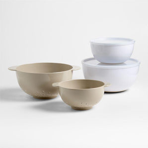 Crate & Barrel Nesting Bowls, Colanders and Lids, Set of 6