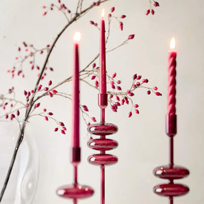 12" Dipped Cranberry Taper Candles, Set of 2.