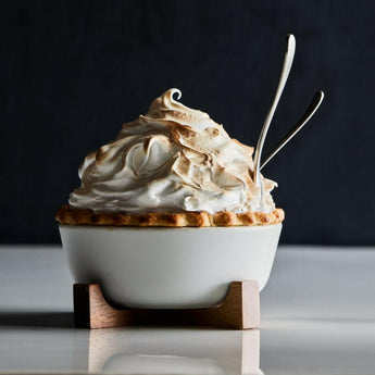 Oven-to-Table Small Serve Bowl with Wood Stand.