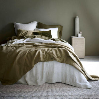 New Natural EUROPEAN FLAX ™-certified Linen Burnt Green Full Bed Sheet Set.