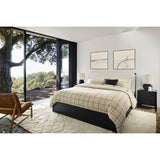 Organic Cotton Grid Natural and Midnight Navy King Bed Sheet Set.