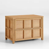 Campagna Rattan and Natural Oak Wood Nightstand with Drawers.