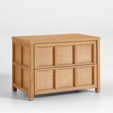 Campagna Rattan and Natural Oak Wood Nightstand with Drawers.