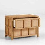 Campagna Rattan and Natural Oak Wood Nightstand with Drawers.