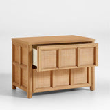 Campagna Rattan and Natural Oak Wood Nightstand with Drawers.