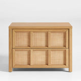 Campagna Rattan and Natural Oak Wood Nightstand with Drawers.