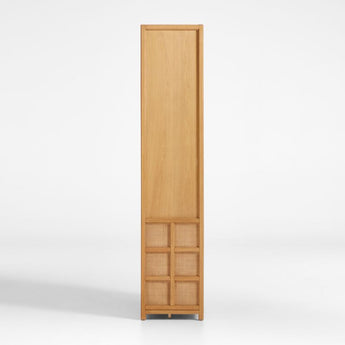 Campagna Rattan and Natural Oak Wood 3-Shelf Storage Bookcase Cabinet.