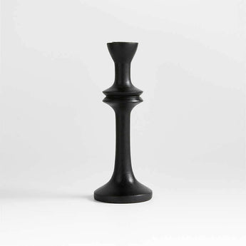 Century Black Acacia Wood Taper Candle Holder 9.25".