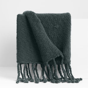 Chunky Wool Fringe Knit Throw Blanket