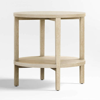 Clairemont Natural Oak Wood Round End Table with Shelf.