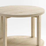 Clairemont Natural Oak Wood Round End Table with Shelf.