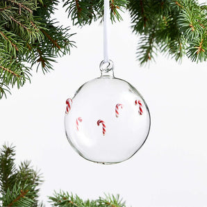 European Candy Cane Glass Ball Christmas Ornament