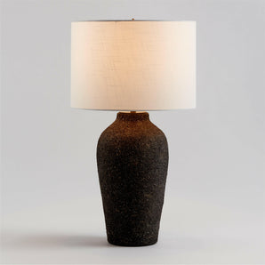 Corfu Tall Black Earthenware Table Lamp with Drum Shade.