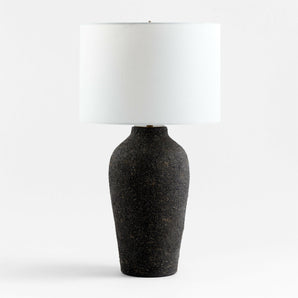 Corfu Tall Black Earthenware Table Lamp with Drum Shade.