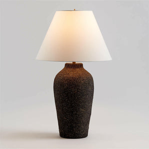 Corfu Tall Black Earthenware Table Lamp with Tapered Shade.