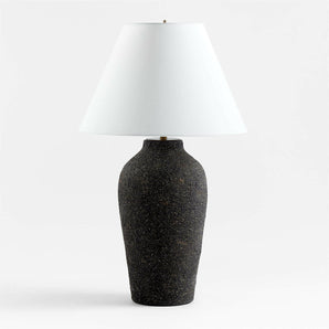 Corfu Tall Black Earthenware Table Lamp with Tapered Shade.