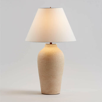 Corfu Tall Cream White Earthenware Table Lamp with Tapered Shade.