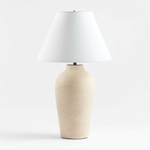 Corfu Tall Cream White Earthenware Table Lamp with Tapered Shade.