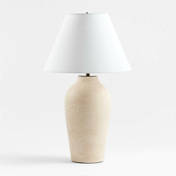 Corfu Tall Cream White Earthenware Table Lamp with Tapered Shade.