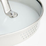 Crate & Barrel EvenCook Core ® 3.5 Qt. Stainless Steel Saucepan with Glass Straining Lid.