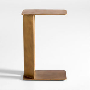 Mesa rectangular en forma de C de acero y latón bruñido Cruz