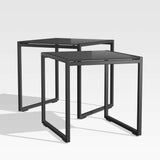 Dune Black Outdoor Nesting Tables with Black Painted Glass, Set of Two.
