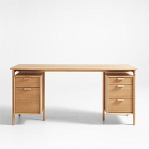 Elias Natural Elm Wood Desk with File Cabinet