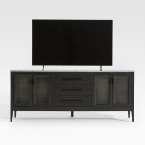 Enzo 72" Black Storage Media Console with Marble Top.